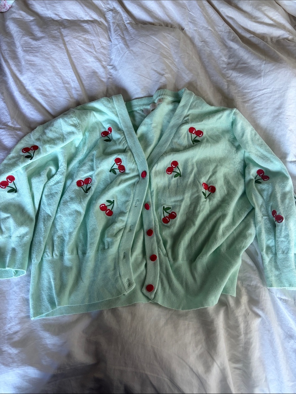 Mint Cherry Knit Cardigan Sweater - Women's